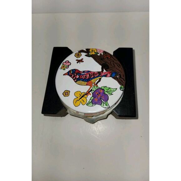 Vtg Birds & Flowers Coasters 4", Set of 4. - Picture 3 of 6